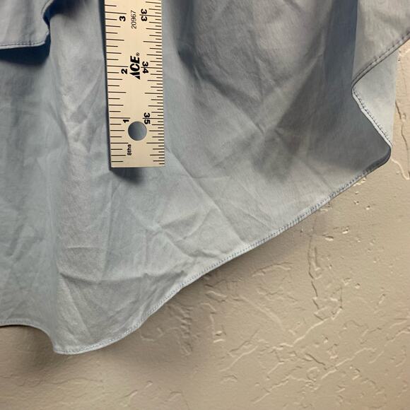 Caroline Constas Blouse Shirt Blue Tatiana Asymmetric Ruffled Cotton Size Large - Picture 10 of 13